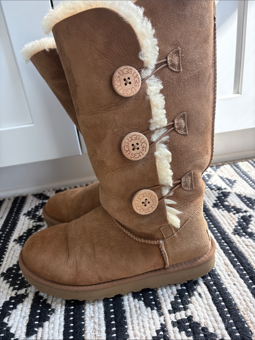 UGG Chestnut Brown Suede Button-Accent Shearling Mid-Calf Boots
